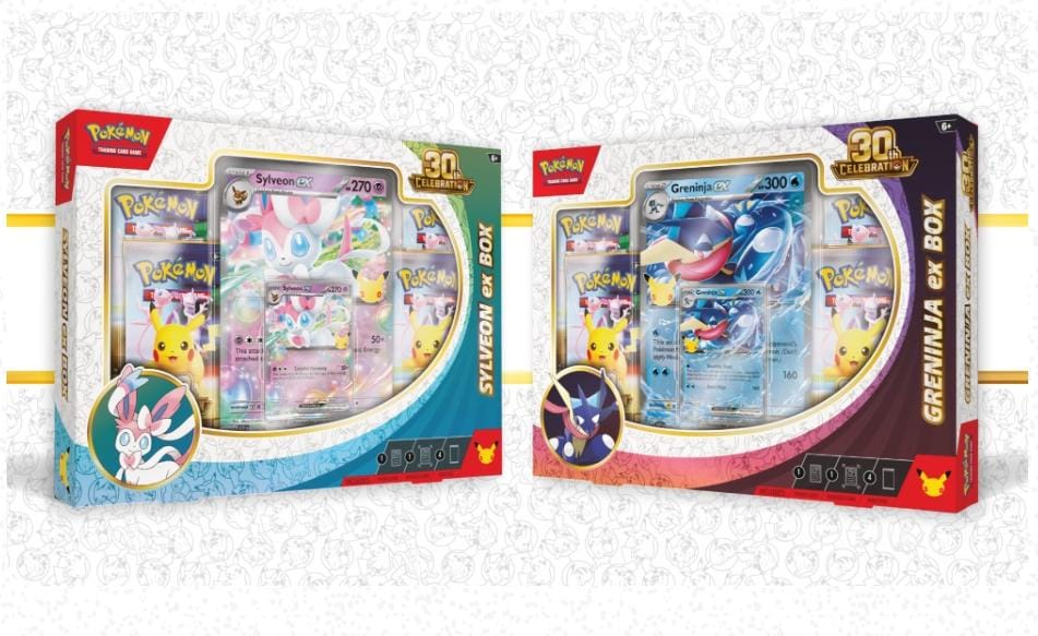 Pokemon TCG Sylveonex Box and Greninja ex Box Collection 30th Anniversary ETB